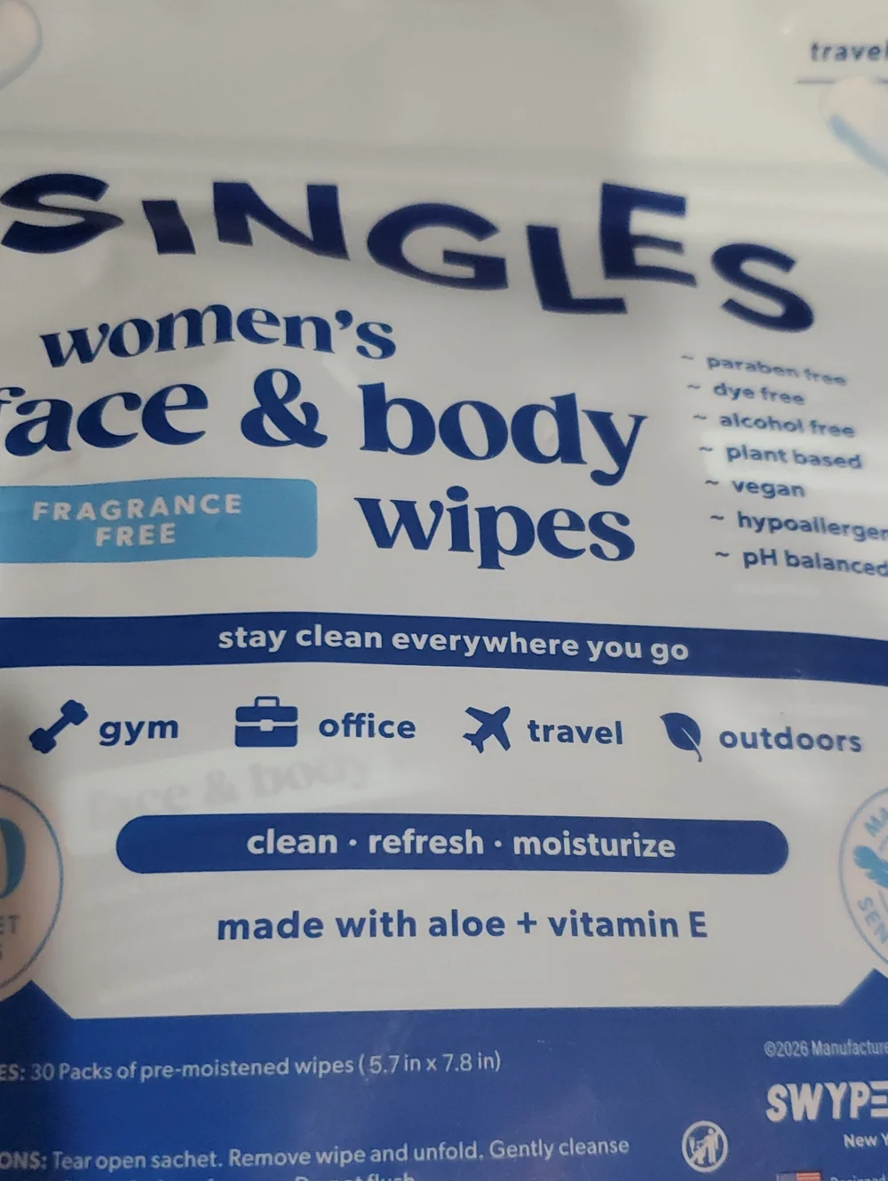 30pack unscented aloe + vitamin E infused face and body pre-wet wipes brand new